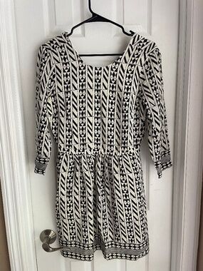 Madewell Black & White Geometric Print Long Sleeve Mini Dress - Size 0
